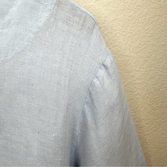 FLAX 100% Linen Light Blue Over Size Button Crew Neck Long Sleeve Pockets Sz L - Picture 6 of 14